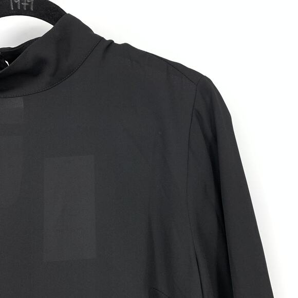 ModCloth Black Mock Neck Tiered Ruffle Cuff Semi Sheer Blouse Top Womens M NEW - Picture 3 of 7